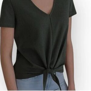 J. Crew Black Short Sleeve Tie-Front Top